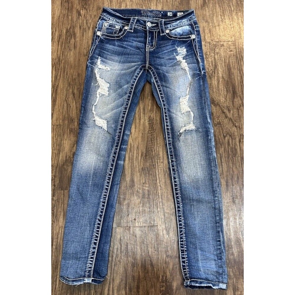 Miss Me Standard Skinny Jeans Distressed Rhinestone Women's 24 (24x28)